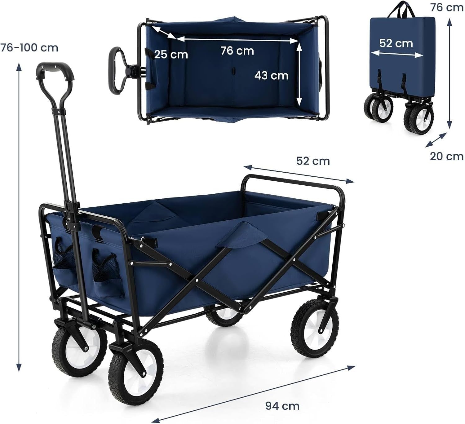 Folding Festival Trolley Wagon 82L Heavy Duty Cart All Terrain Wheels Navy