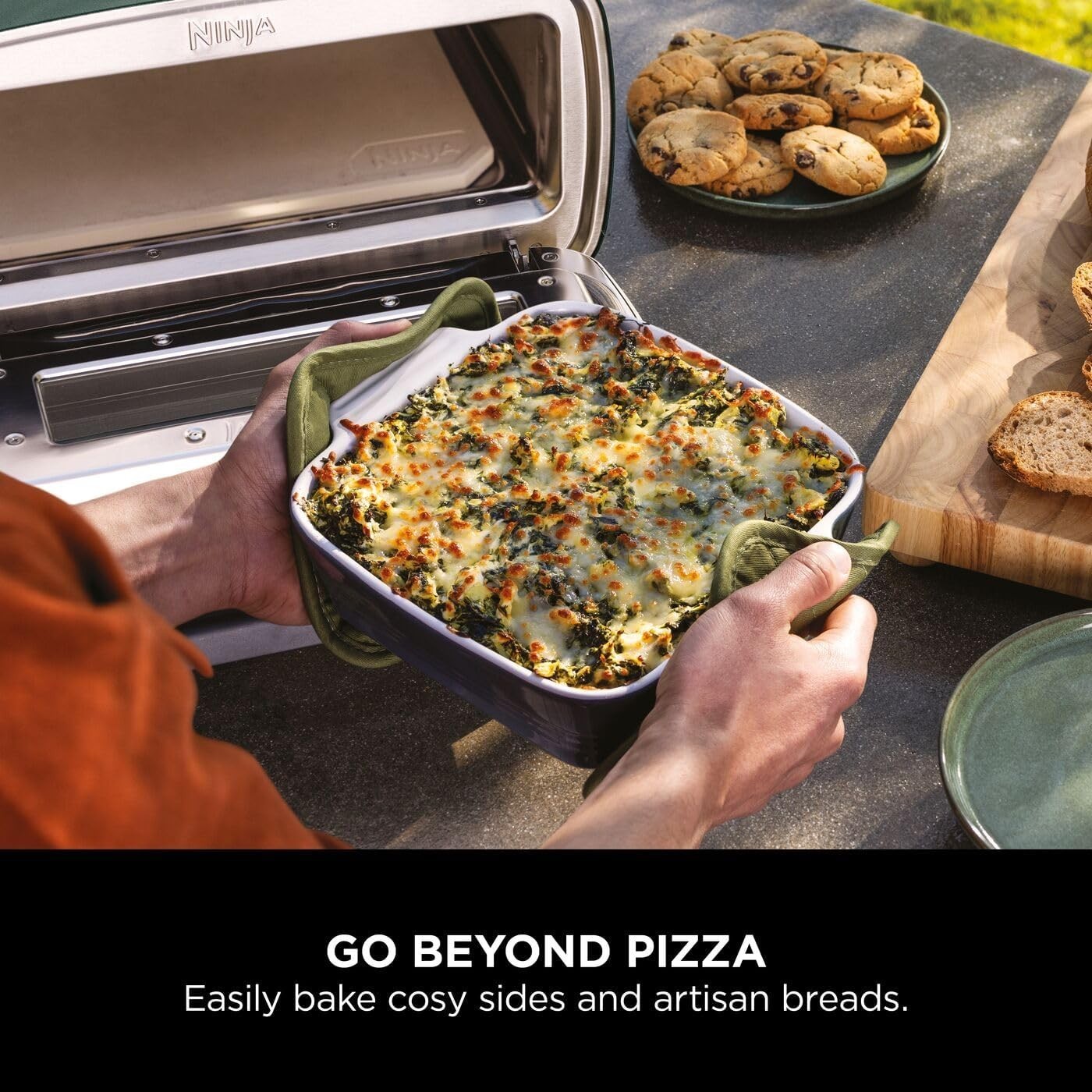 Outdoor Electric Pizza Oven Air Fryer 370°C 12in Pizza Stone Peel Basket Green