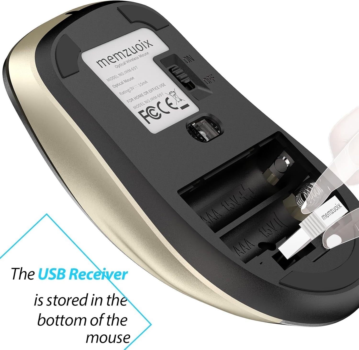 Black Gold Wireless Mouse 1400 DPI USB 2.4G 5 Button Ergonomic