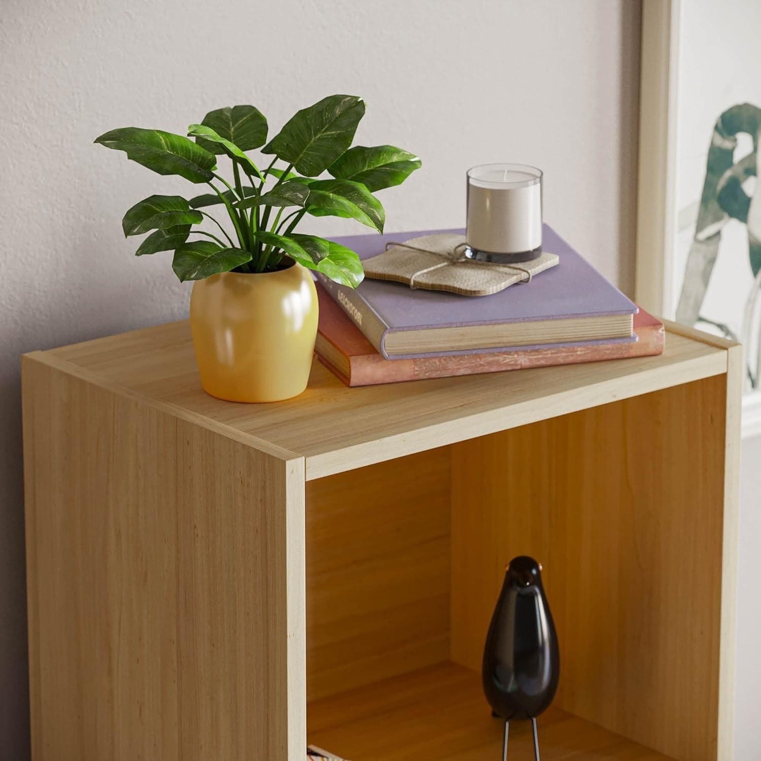 5 Tier Oak Wooden Cube Bookcase Small Storage Shelf for Living Room Office