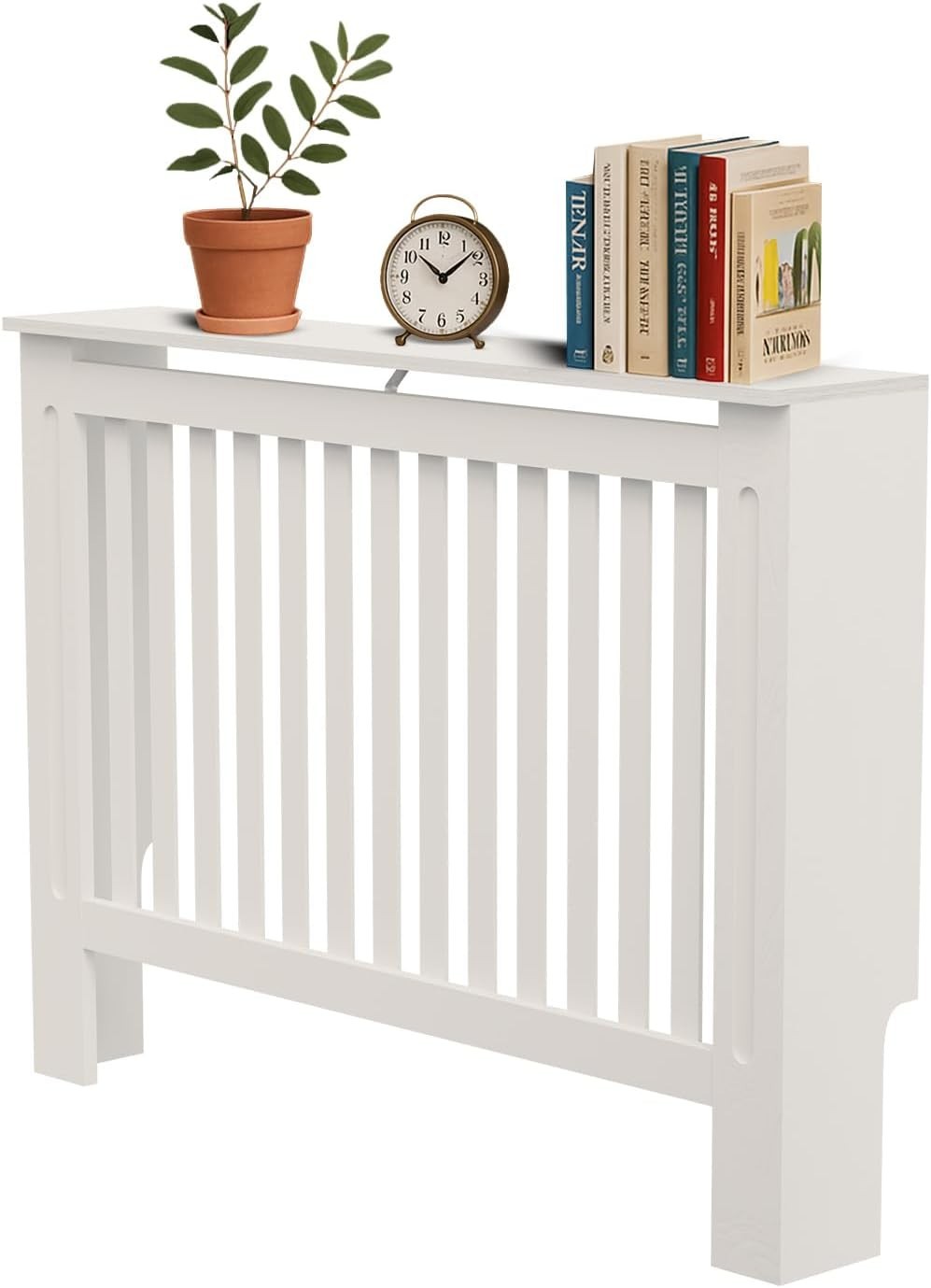 Medium Radiator Cover White Slat MDF Modern Heater Cabinet Shelf Space Saving