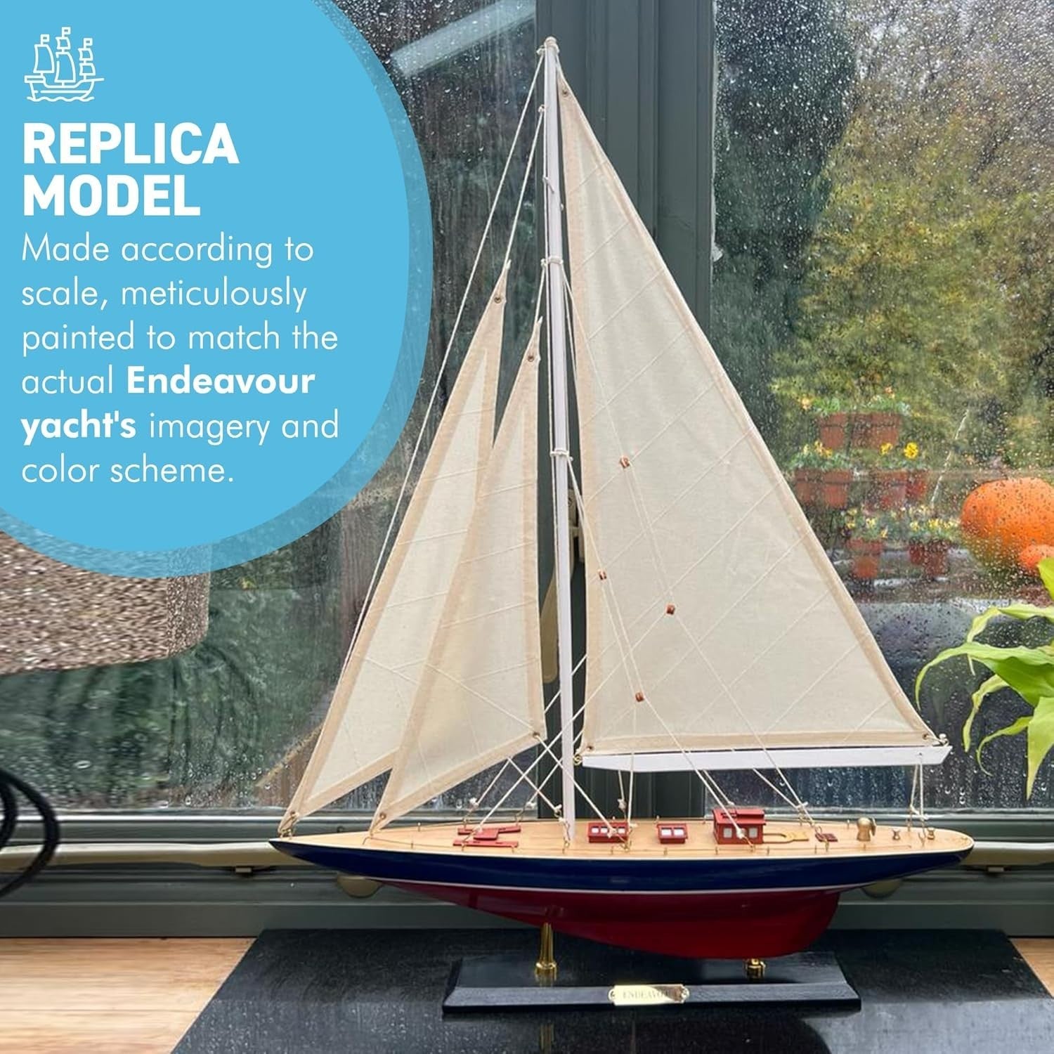 Wooden Endeavour Yacht Model 50cm | J Class Sailboat Decor | Fully Assembled