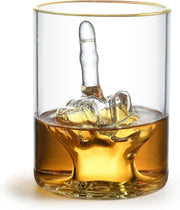 Funny Whiskey Glass 12oz Middle Finger Design Gold Rim Novelty Gift