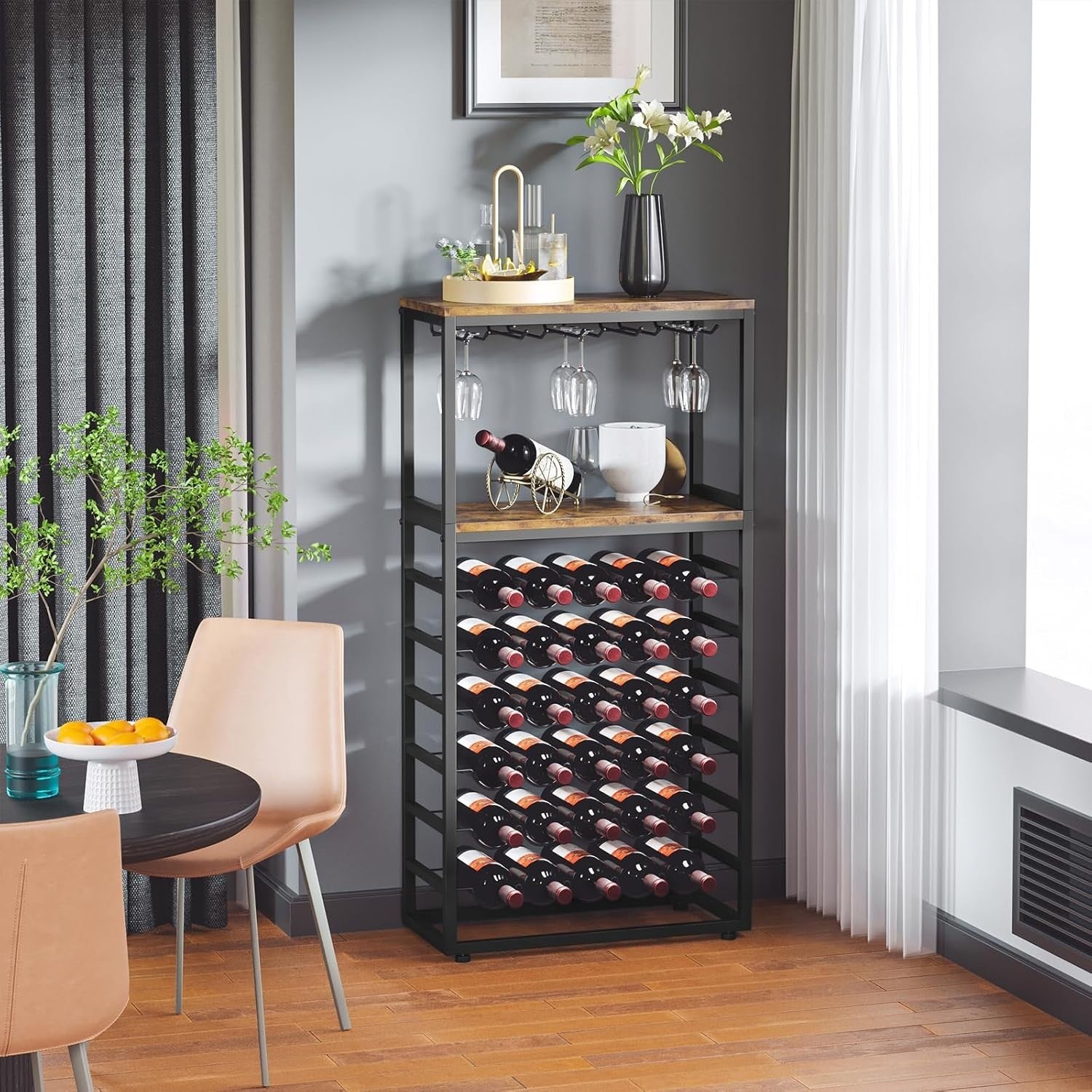 30 Bottle Wine Rack with Glass Holder & Shelves, 6-Tier Freestanding Bar