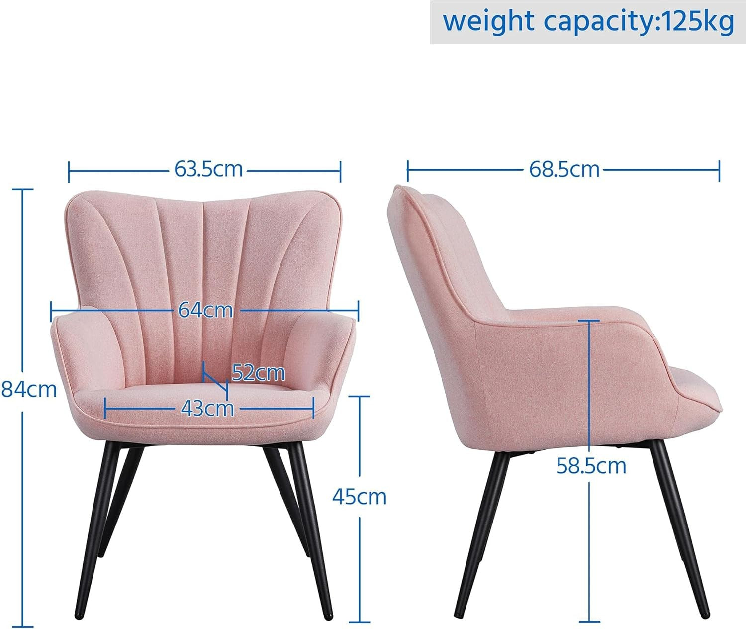 Pink Linen Tub Chair Curved High Back Accent Vanity Armchair