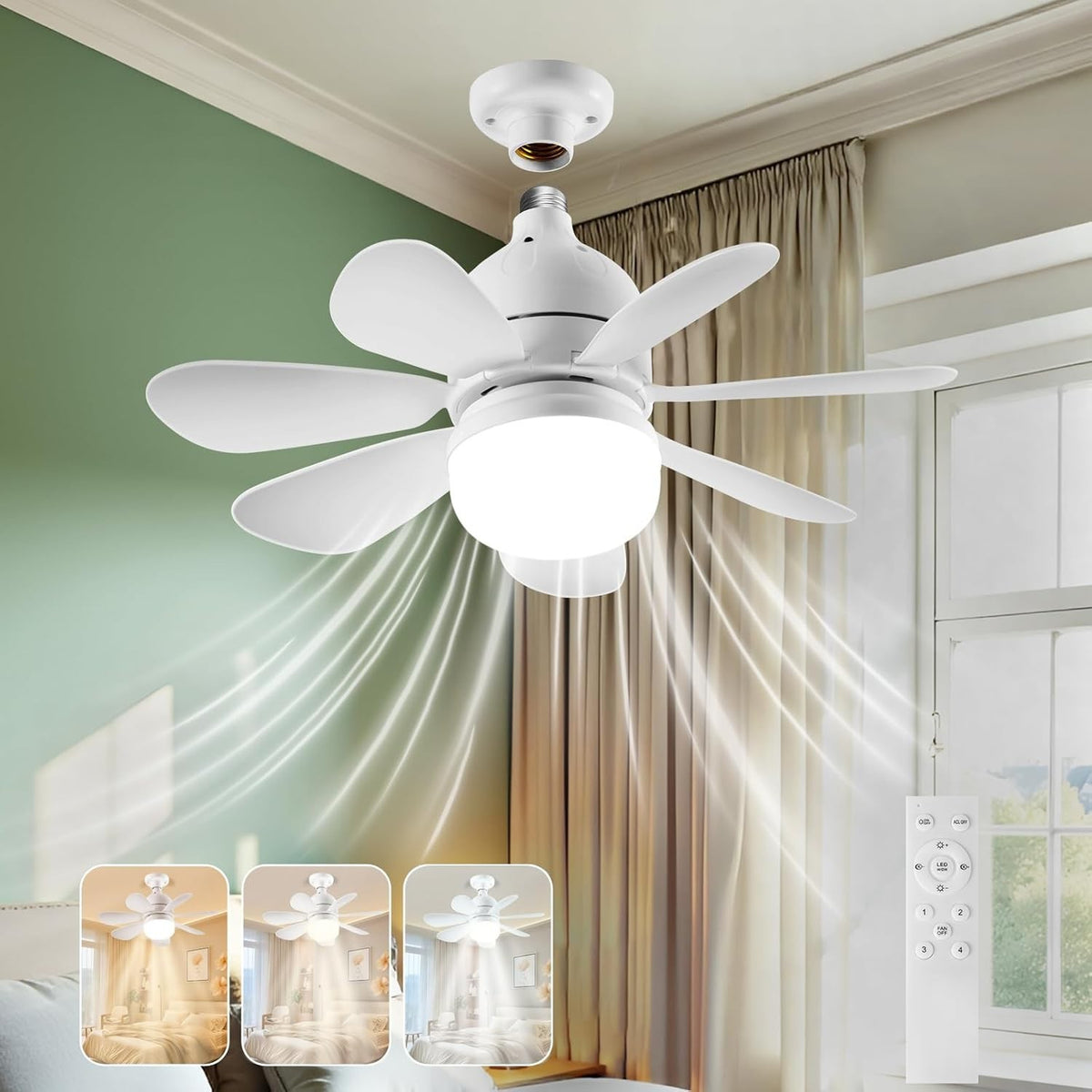 40cm Ceiling Fan with Lights Remote 4 Speeds 7 Blades