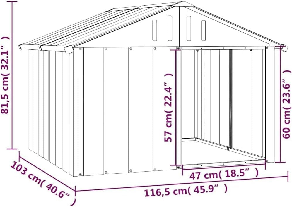 Galvanised Steel Outdoor Dog House Kennel with Weatherproof Roof 116x103x82cm