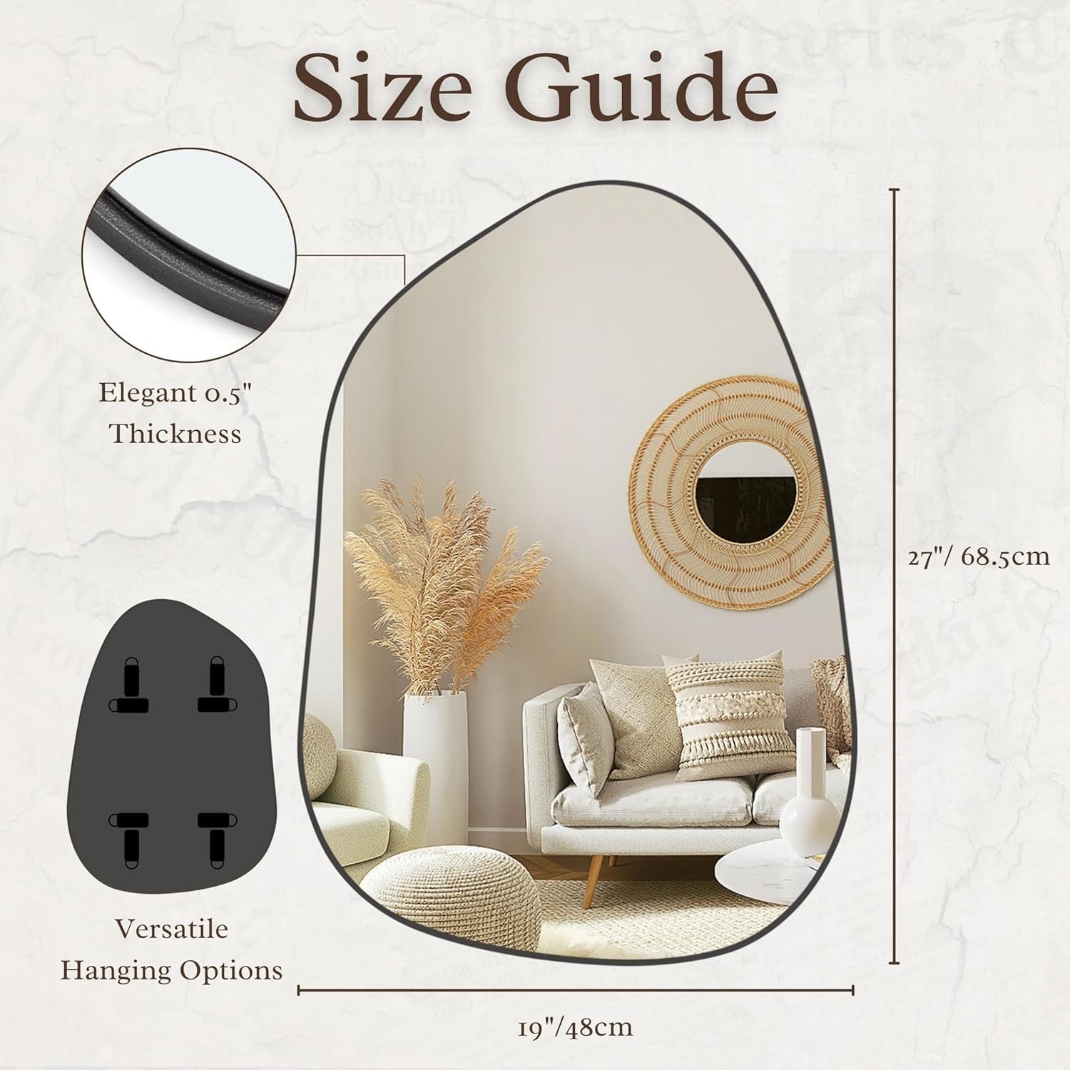 Modern Black Wall Mirror 69x48cm Irregular Vanity Mirror for Hallway