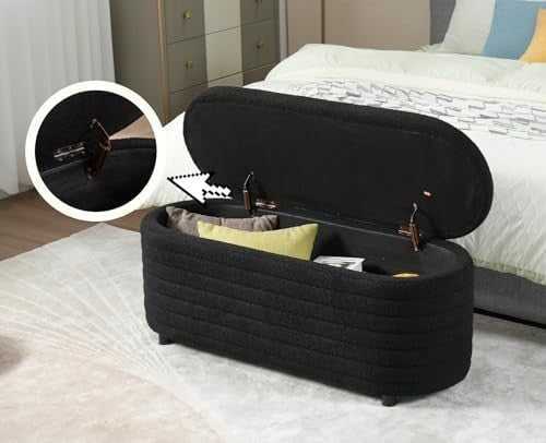 Black Faux Fur Upholstered Ottoman Storage Bench Wooden Frame Seat 115x43x46cm