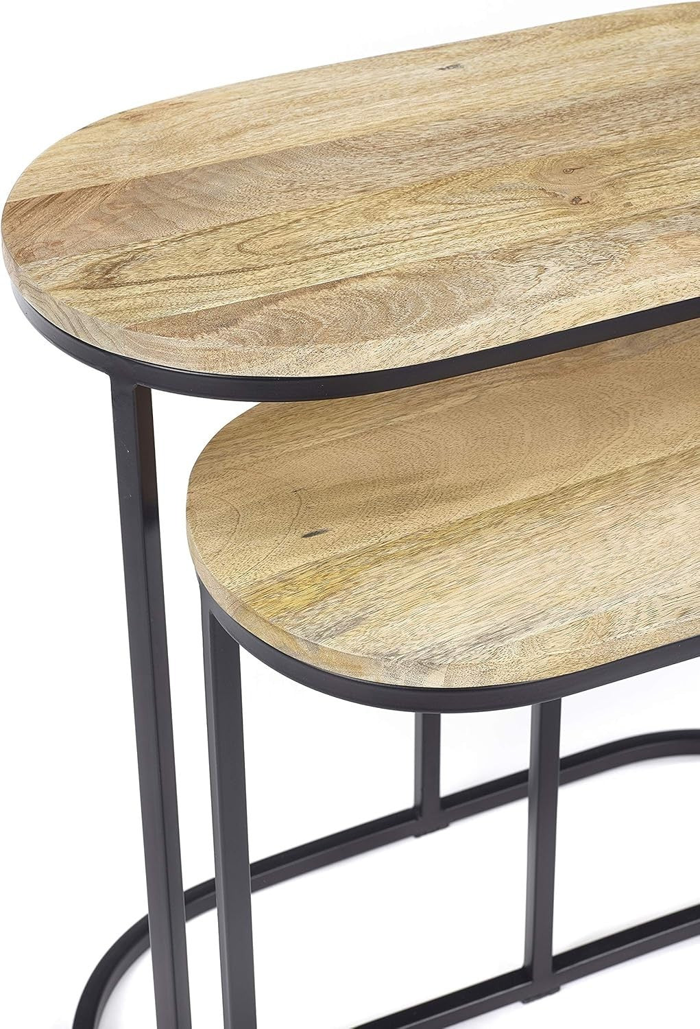 Space Saving Nesting Coffee Table Mango Wood Metal Frame Side End Tables Set