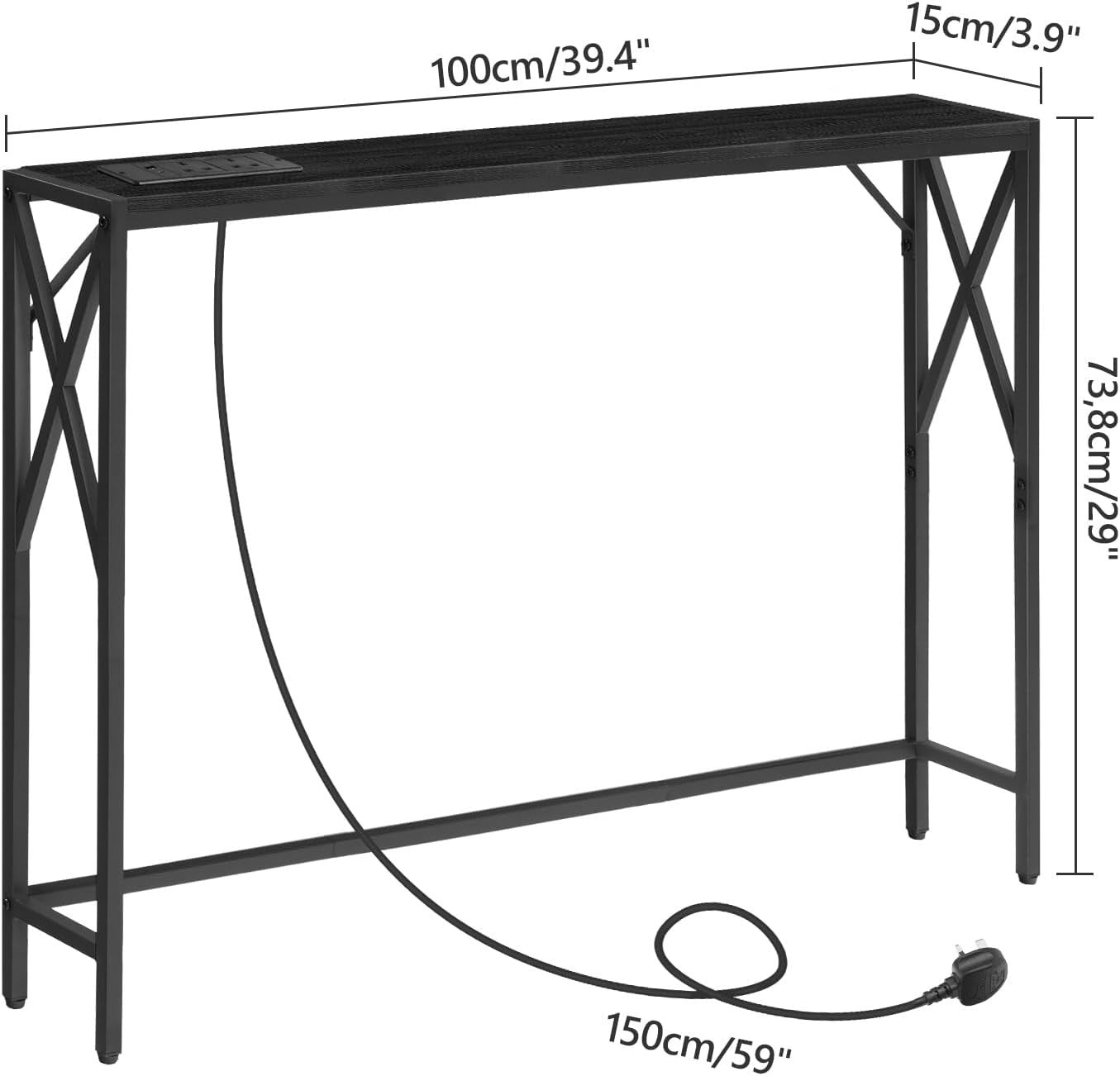 Narrow Console Table with USB Charging Ports – 100cm Slim Hallway Desk