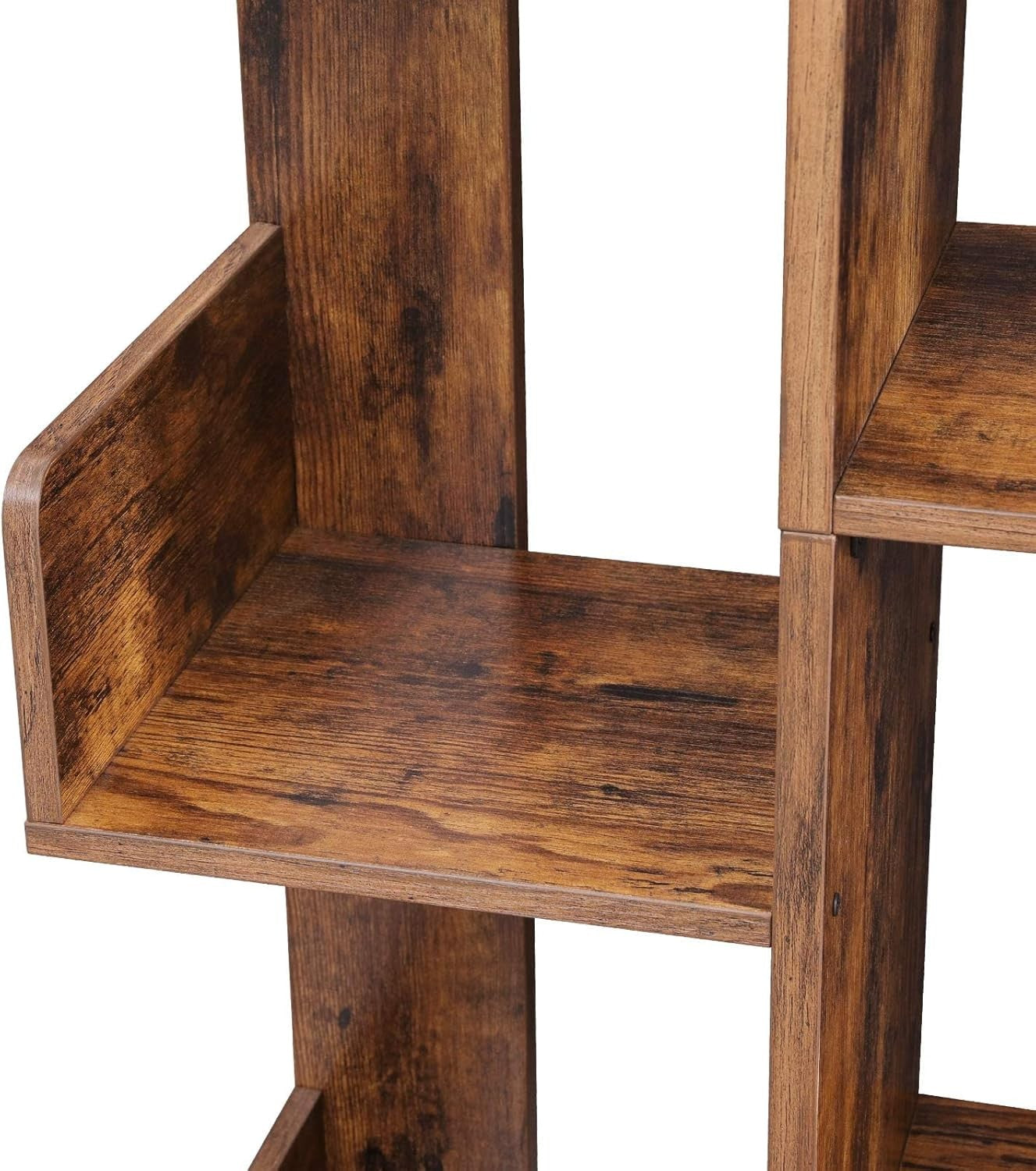 Tree-Shaped 13-Shelf Rustic Brown Bookcase Tall Display Unit for Modern Homes