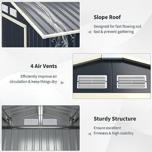 Metal Garden Shed 11x8FT Outdoor Storage with Sliding Doors & 4 Air Vents Grey