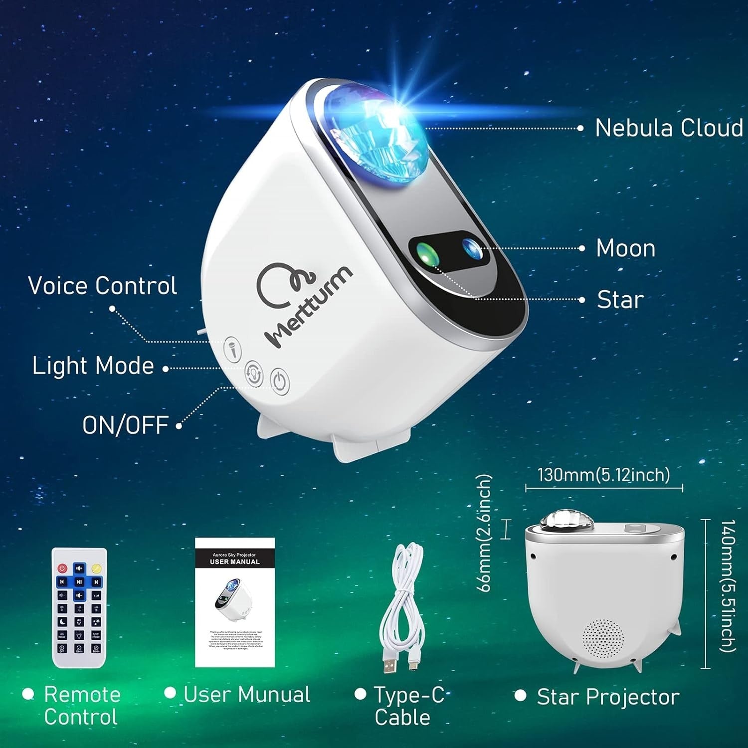 Galaxy Aurora Star Projector Bluetooth White Noise Moon Night Light RGBW