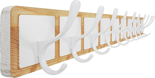 Scandi Wooden Wall Coat Rack | 10 Hook White & Natural Hanger Rail