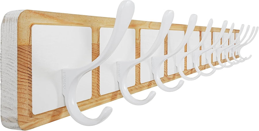 Scandi Wooden Wall Coat Rack | 10 Hook White & Natural Hanger Rail