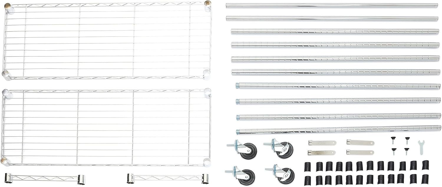 Double Rod Clothes Rail with Shelves – Chrome 183cm
