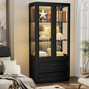 Tall Black Display Cabinet with LED Lights & Glass Doors – 67" Storage Unit