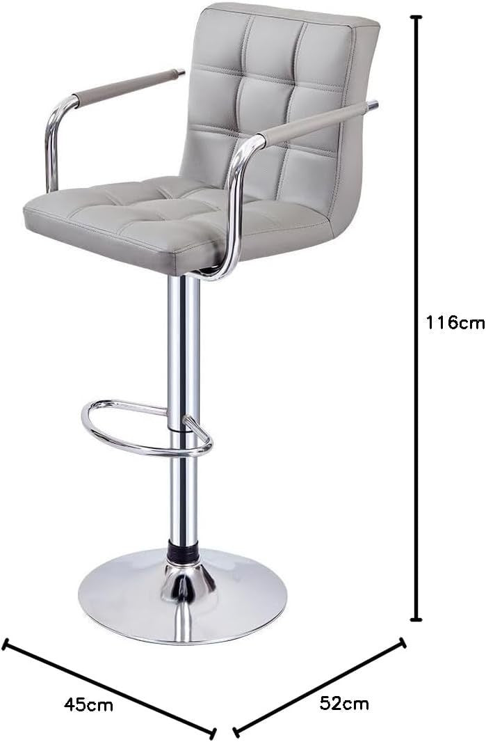 Grey Adjustable Swivel Bar Stool with Armrests & PU Leather