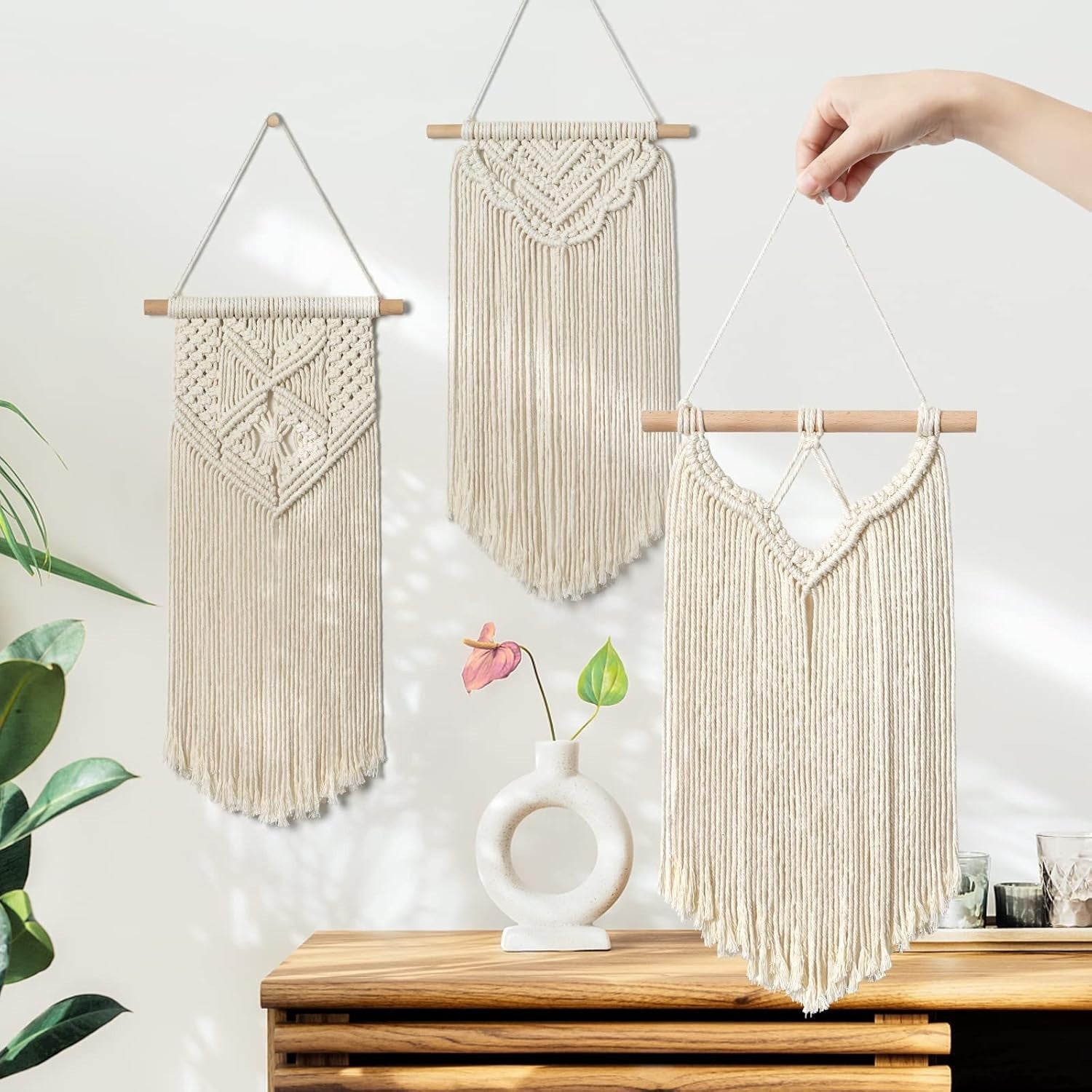 3pcs Boho Macrame Wall Hanging Cotton Woven Tapestry Decor