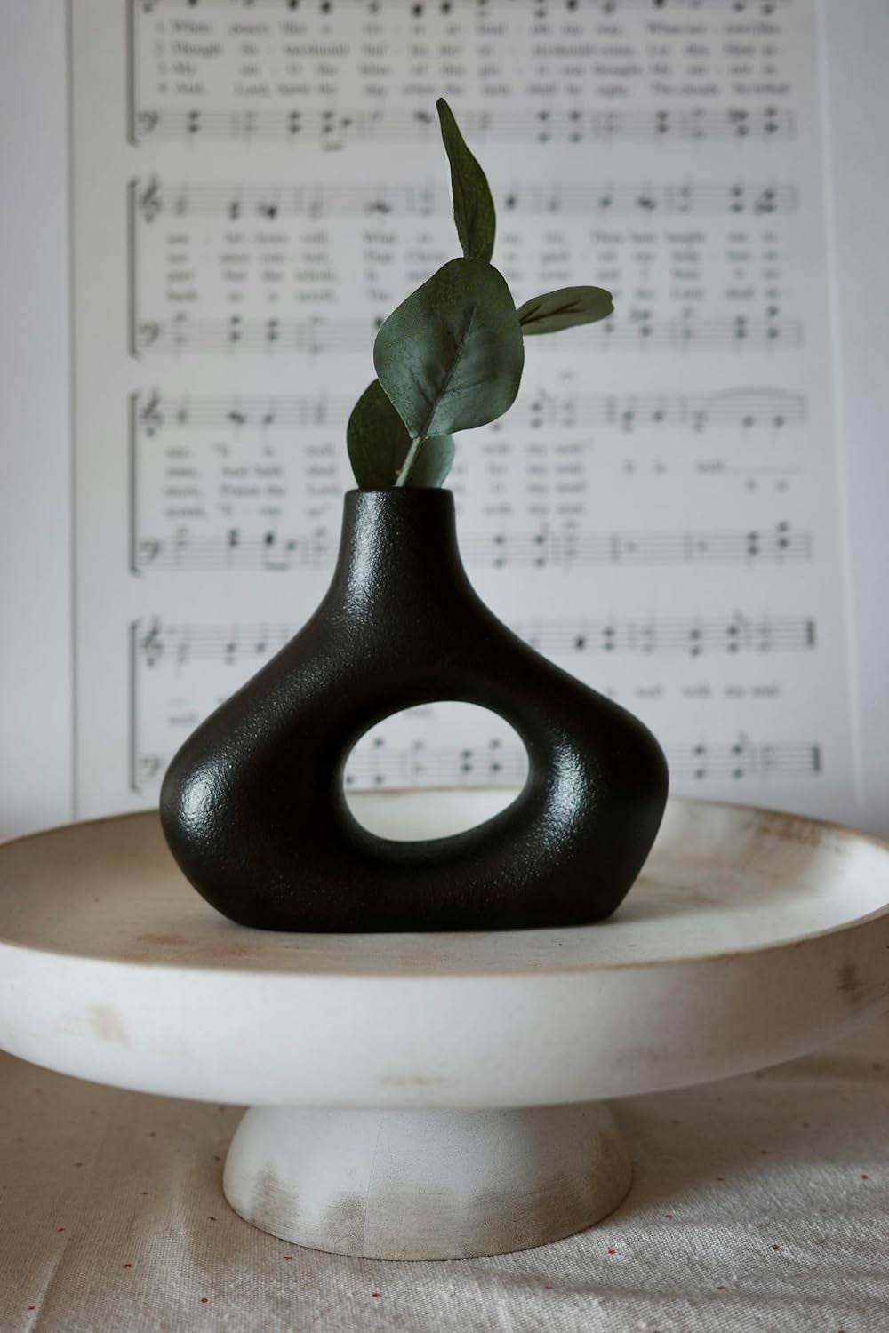 Black Ceramic Donut Vase Set Modern Nordic Hollow Decor Table Display