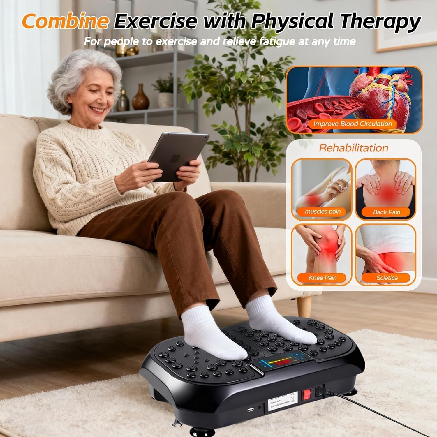 Black Whole Body Vibration Fitness Platform 120 Levels Bluetooth Home Gym