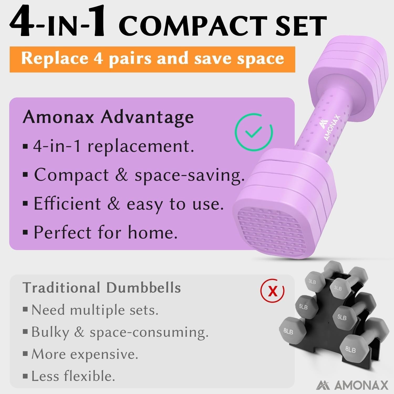 Light Purple Adjustable Dumbbell Pair 2–5lb 4-Level Quick Lock Home Gym