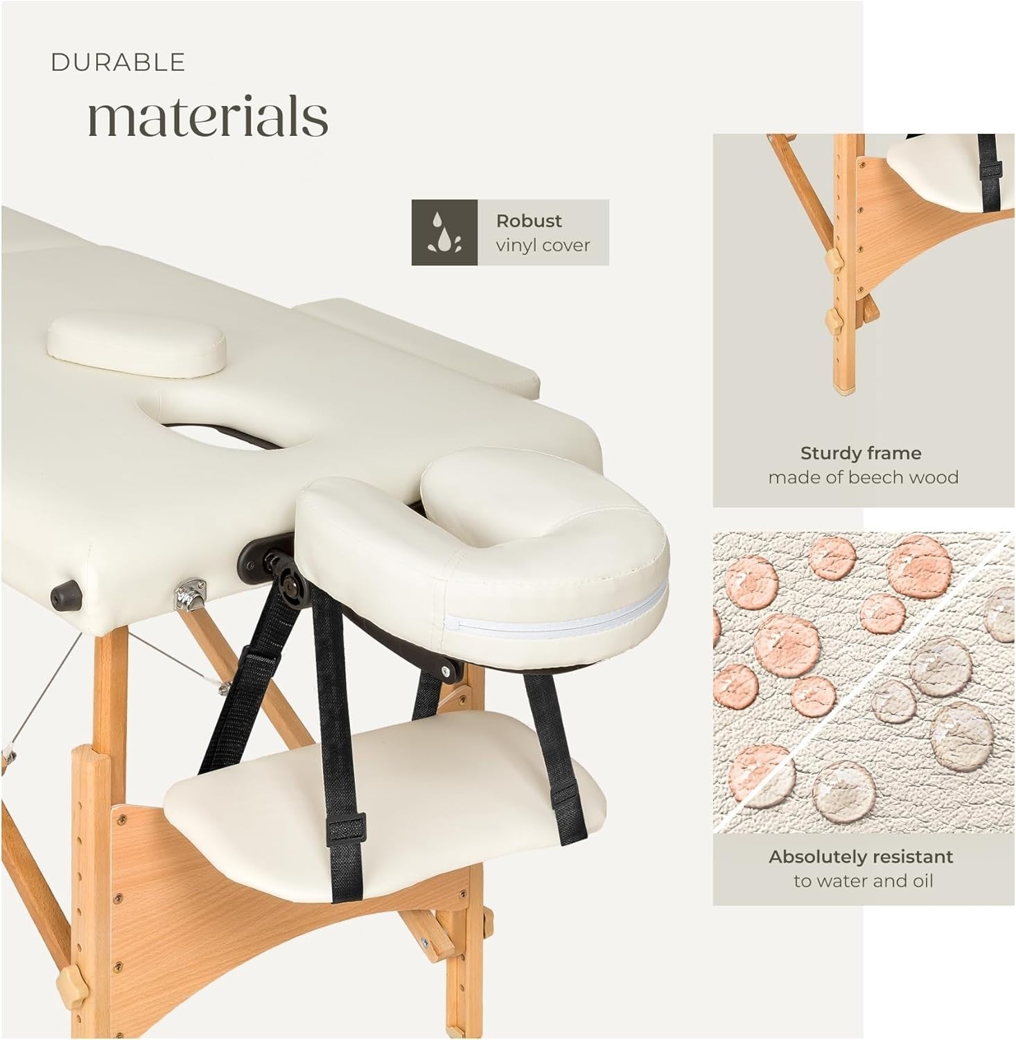 Portable Massage Table Foldable Beauty Therapy Bed 61cm Adjustable Beige