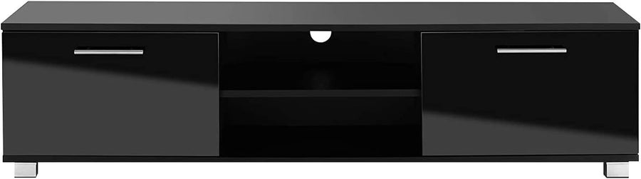 Black Gloss TV Stand Cabinet 140cm Storage Cupboard & Open Shelving