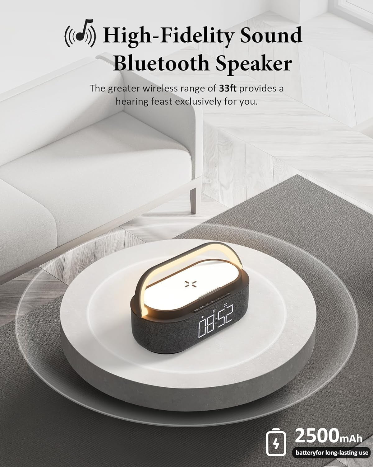 Bluetooth Alarm Clock Wireless Charger Speaker FM Radio Snooze