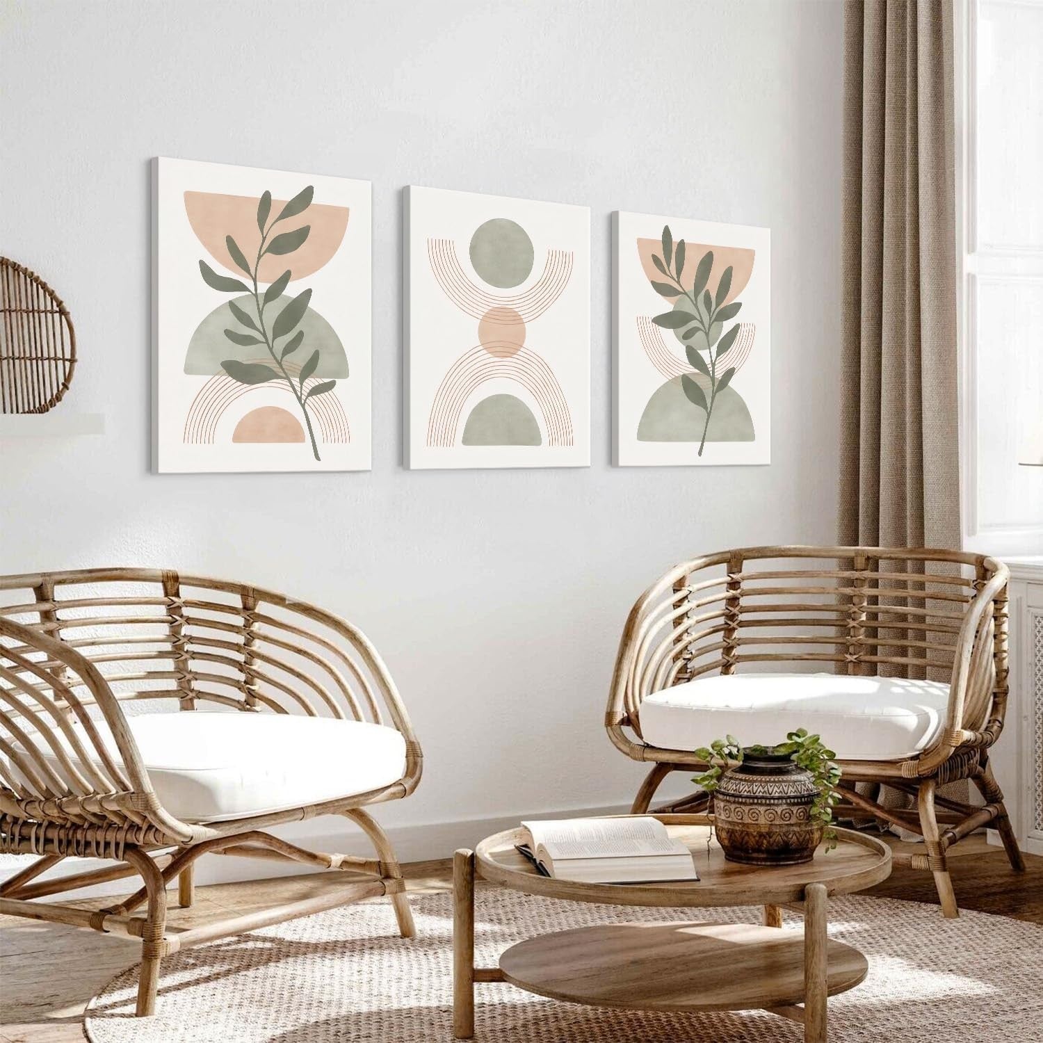 Framed 3pc Sage Green Boho Wall Art Set 12x16 Canvas Prints