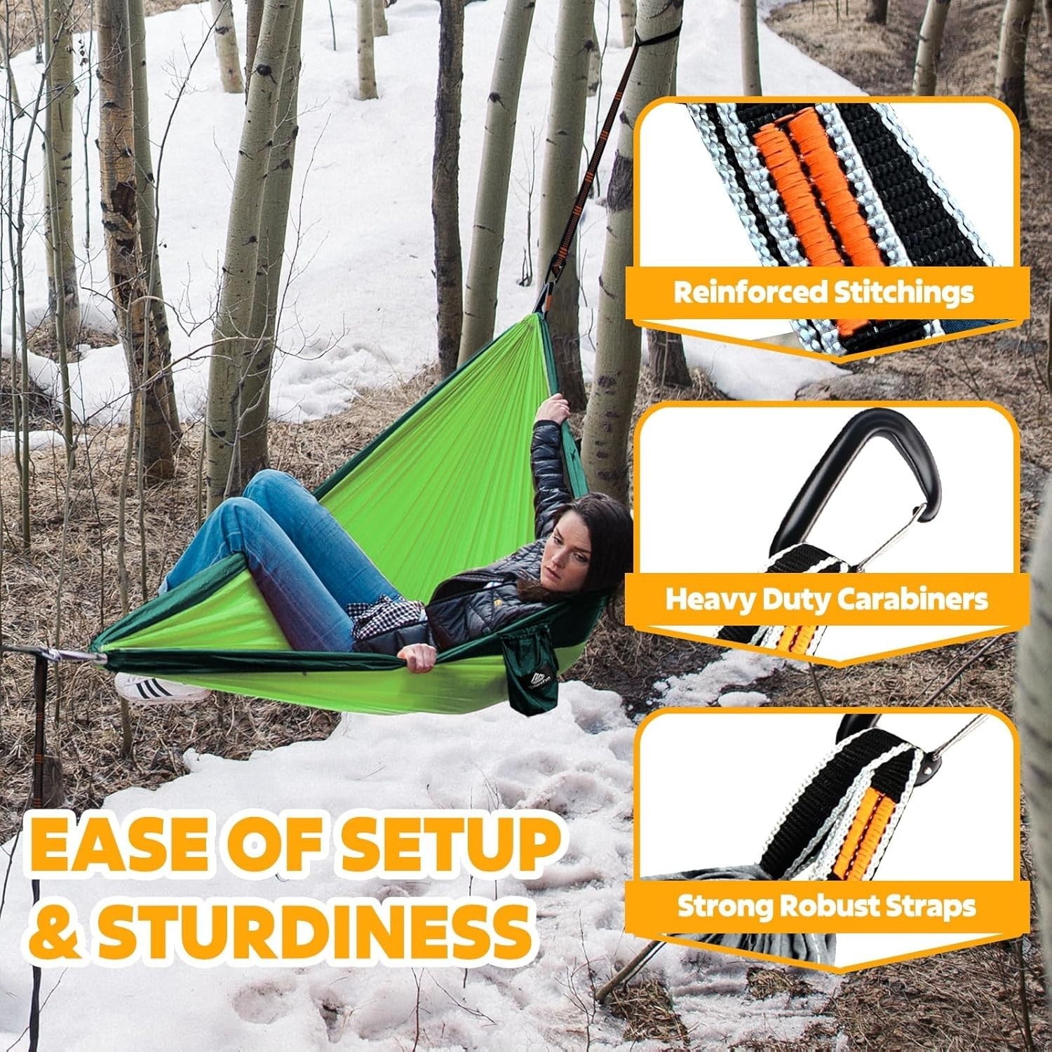 Heavy-Duty 300x200cm Nylon Camping Hammock w/ 2 Carabiners & Straps