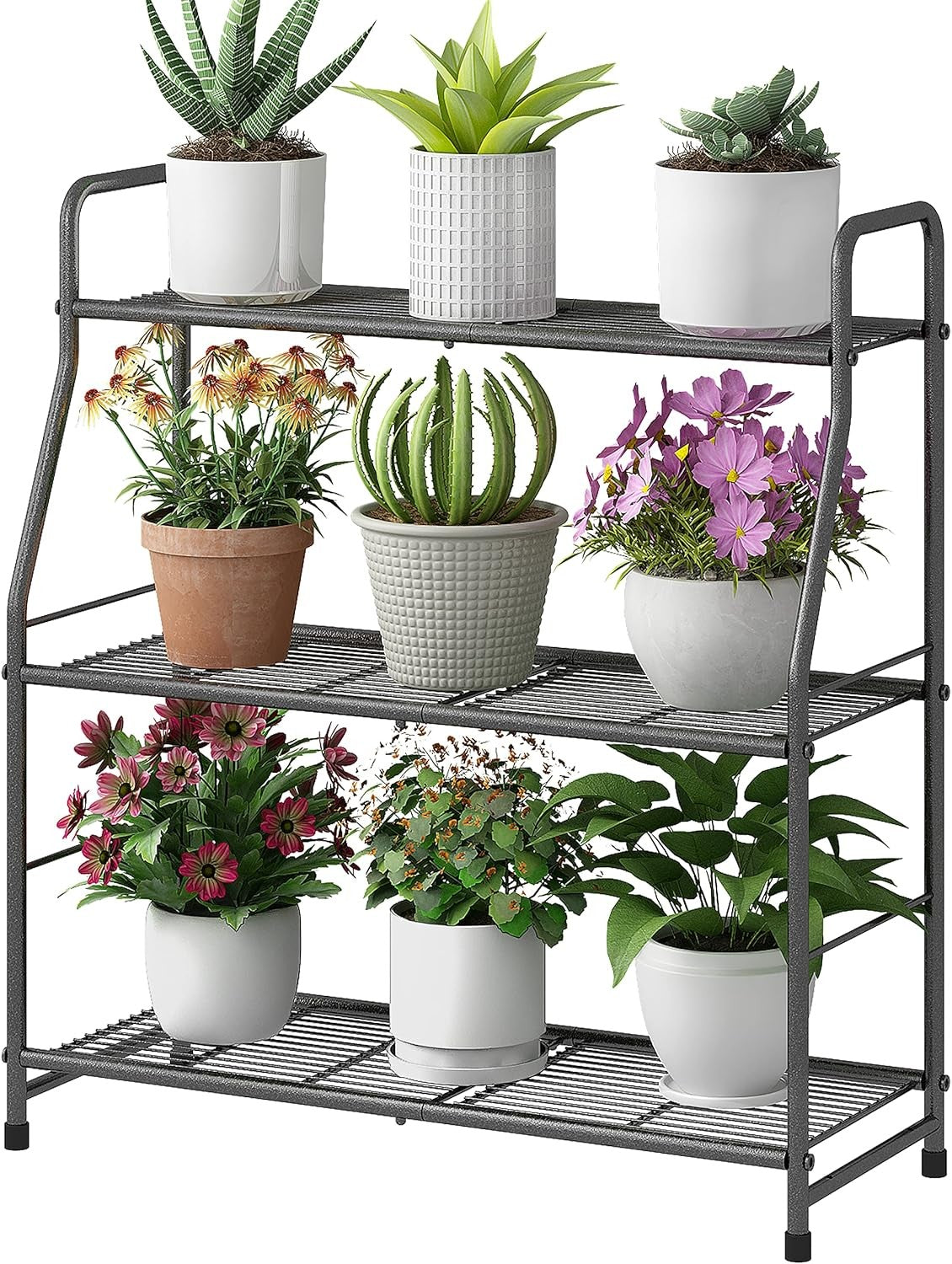 3 Tier Metal Plant Stand Indoor Outdoor Waterproof Flower Pot Shelf Rack Black