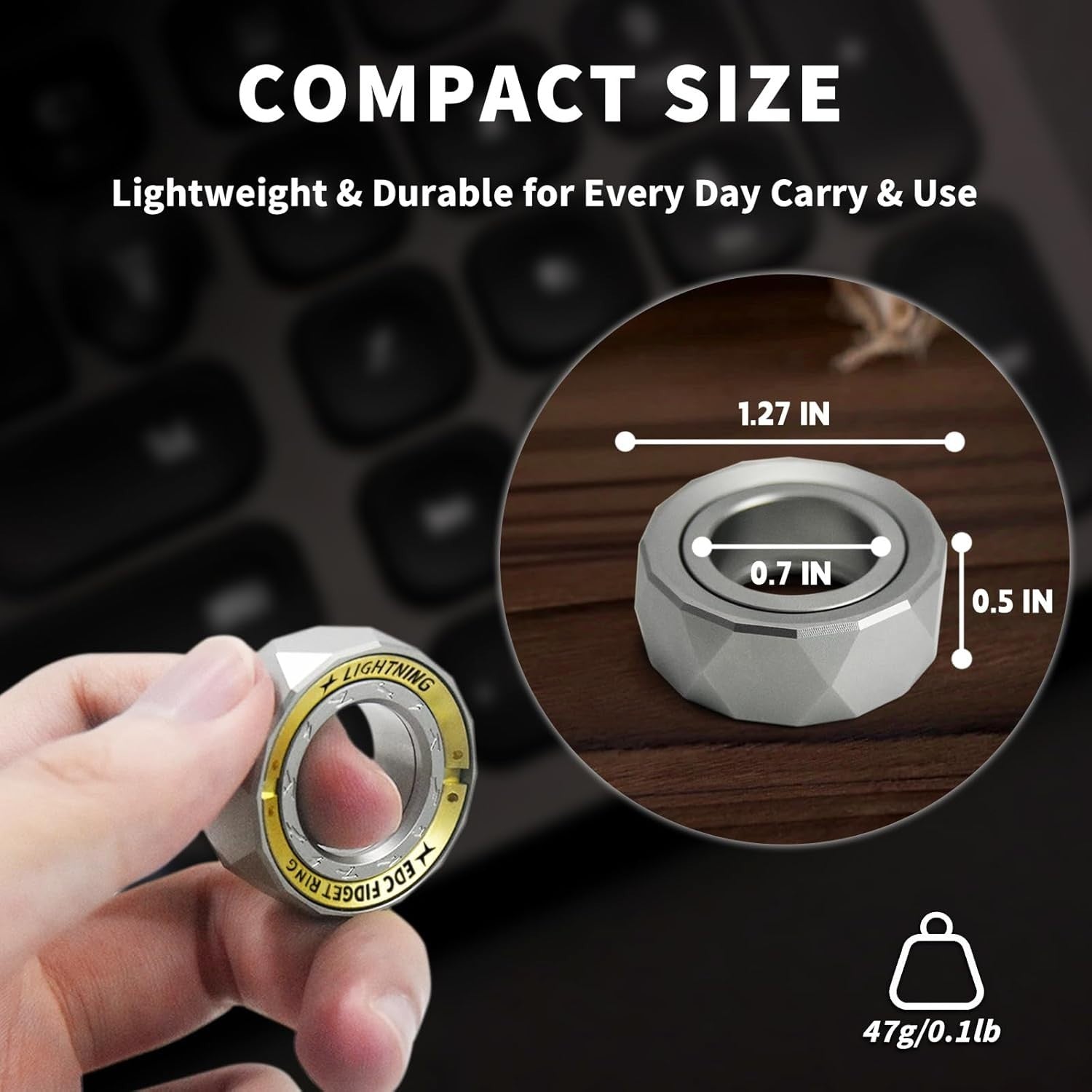 Stainless Steel Fidget Ring Anxiety Relief EDC Spinner Focus Toy