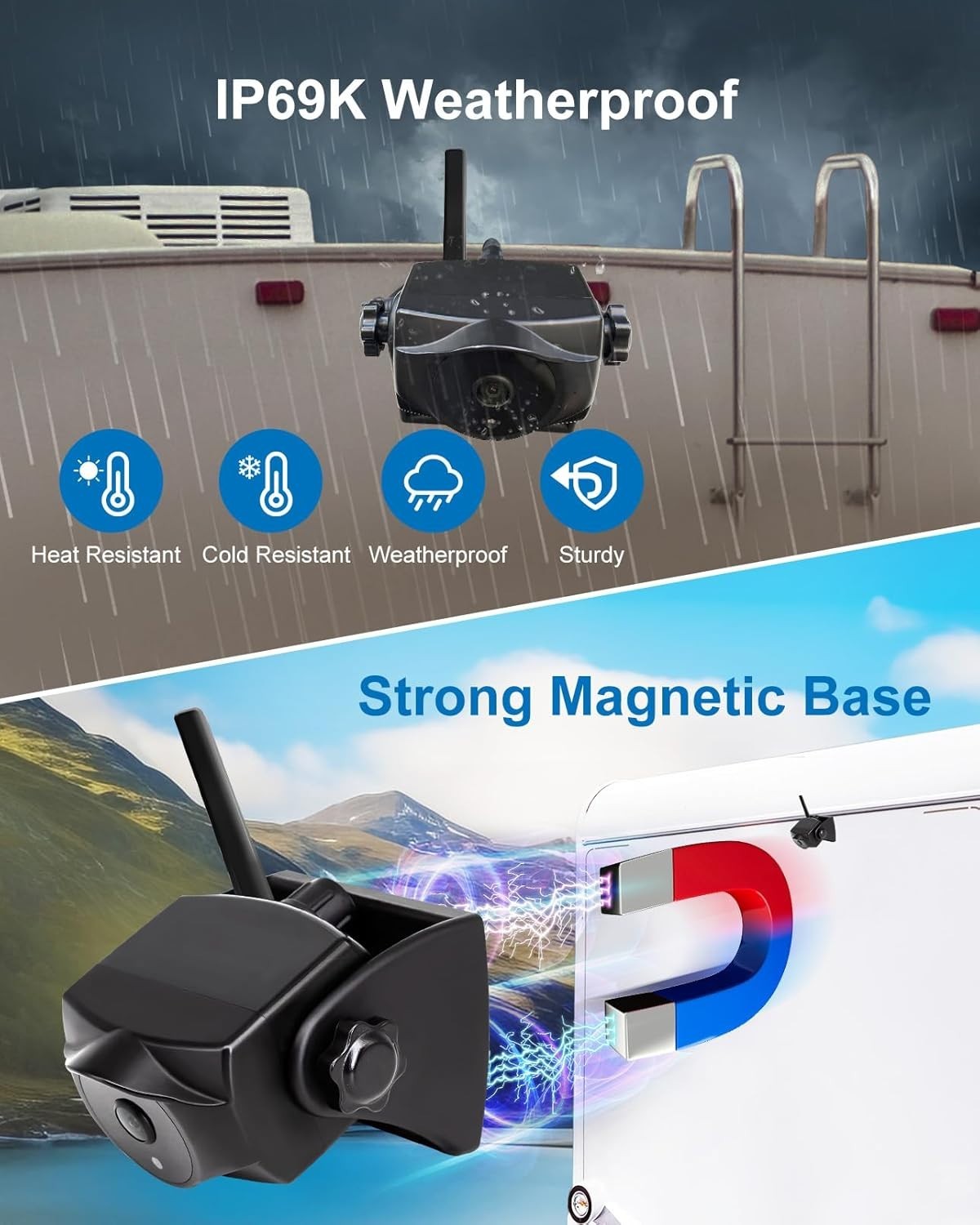 1080P Wireless Magnetic Reversing Camera WiFi Night Vision IP69K RV