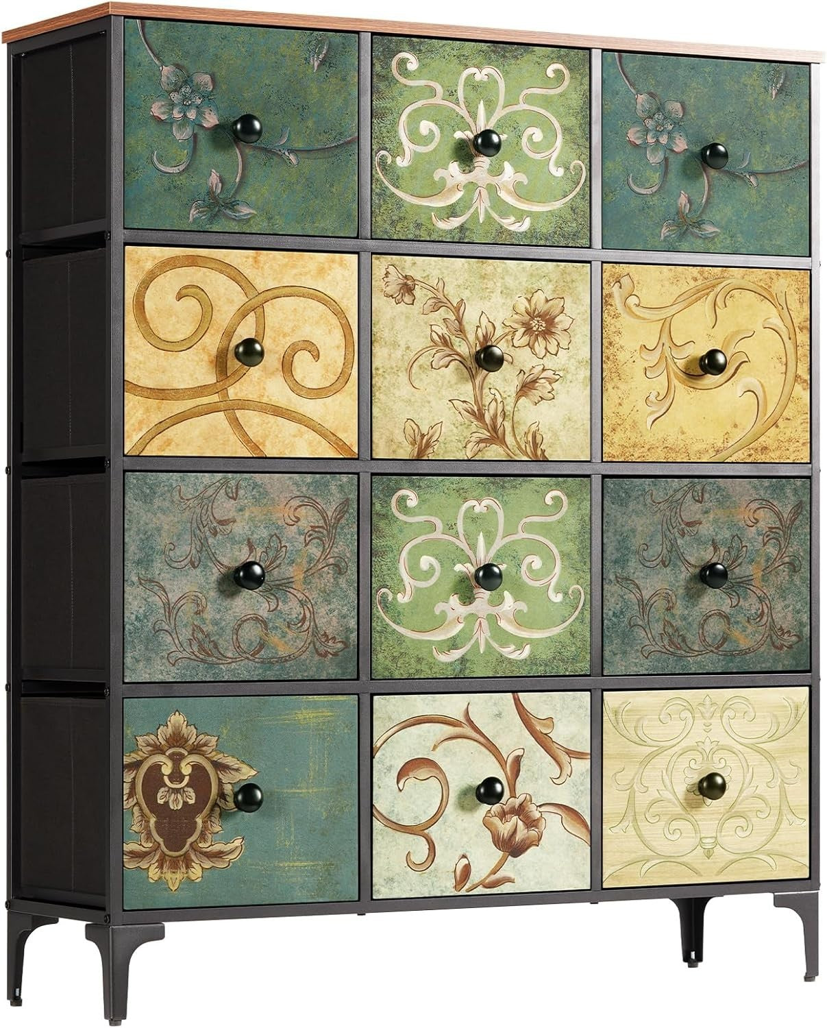 12 Drawer Vintage Storage Chest Unit Fabric Dresser for Bedroom Living Room