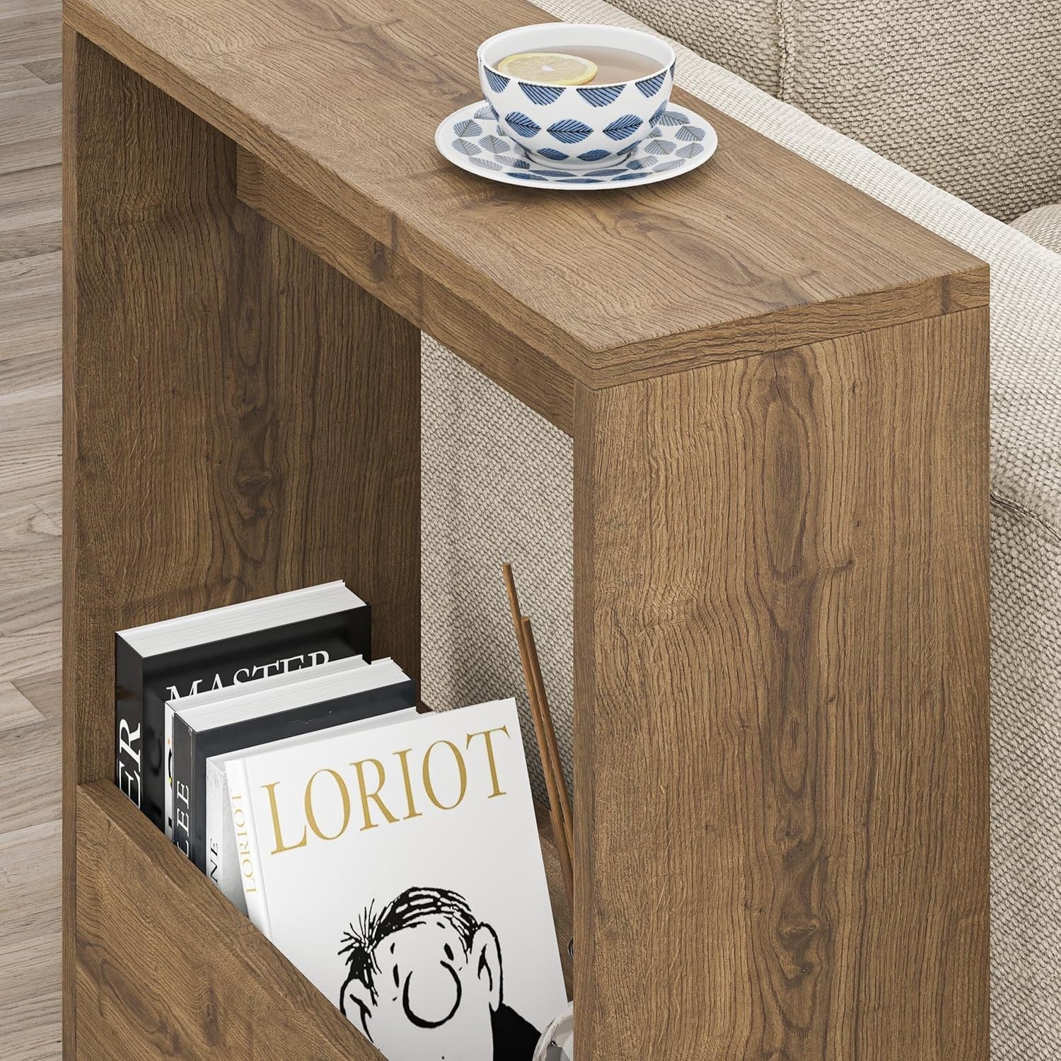 Space-Saving Side Table with Magazine Rack - Stylish Storage & Small Footprint