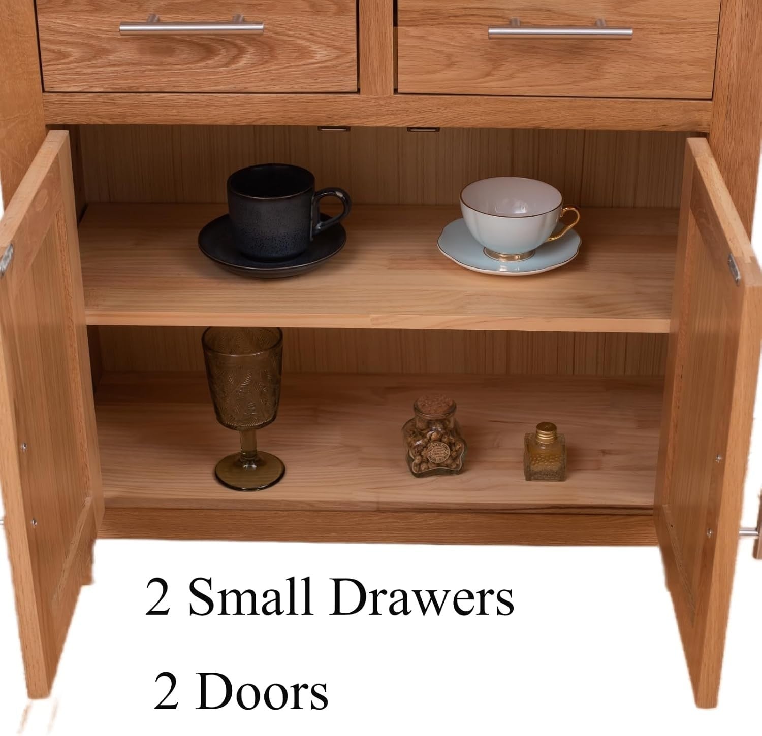 Small Solid  Natural Oak Sideboard Cabinet 2 Door 2 Drawer Hallway Storage Unit