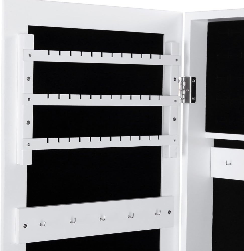 Standing Jewelry Cabinet with Mirror Compact Organizer Storage White