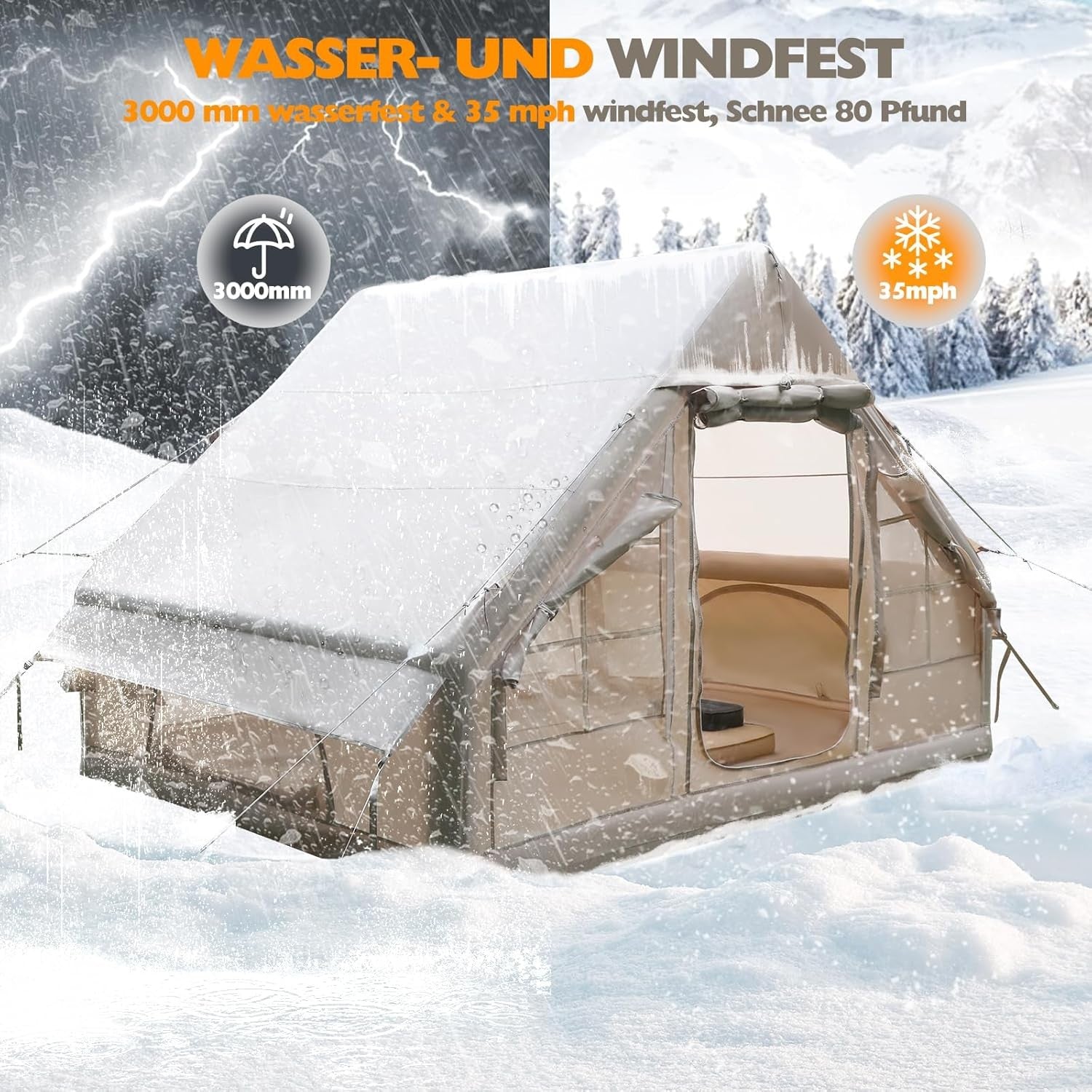 Inflatable Camping Tent 2-8 Person 4 Season Waterproof