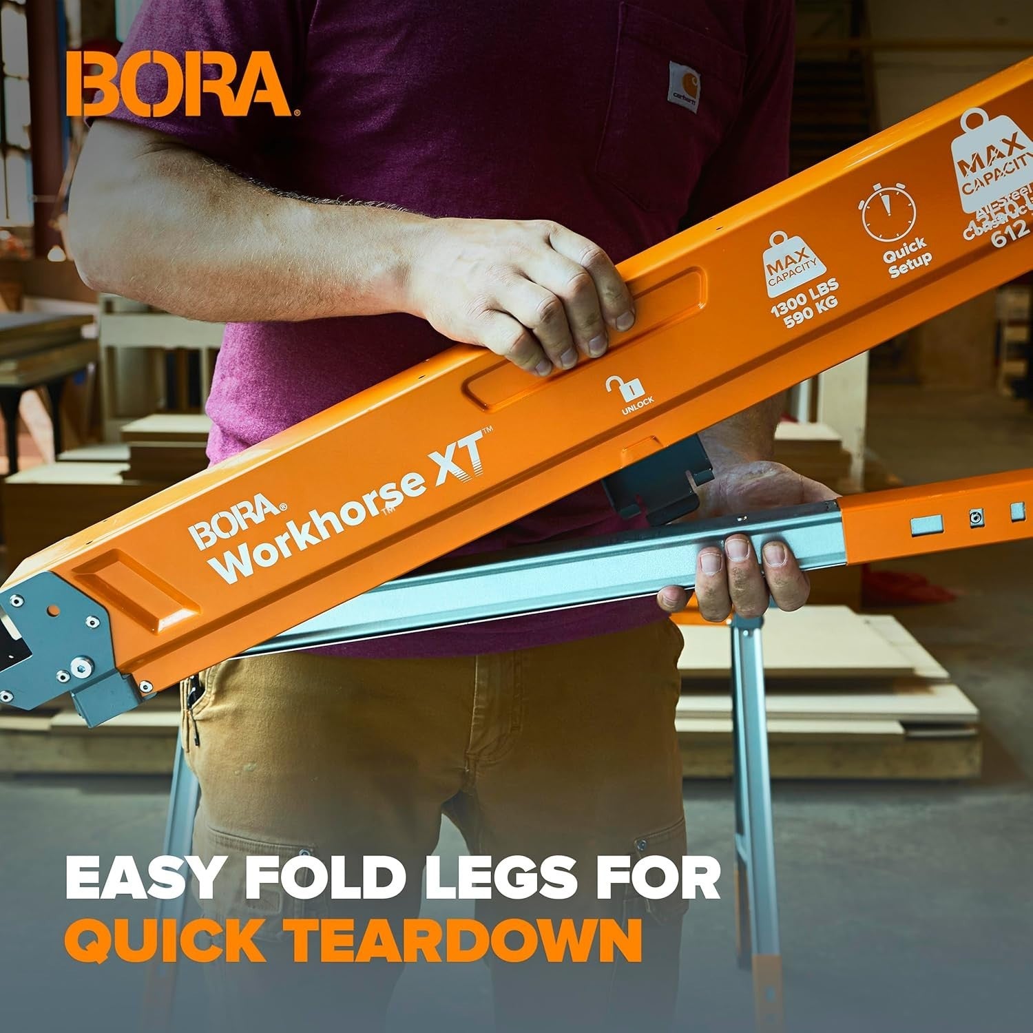 Adjustable Folding Sawhorses 2 Pack 2700lbs Pair Heavy Duty Portable Workbench