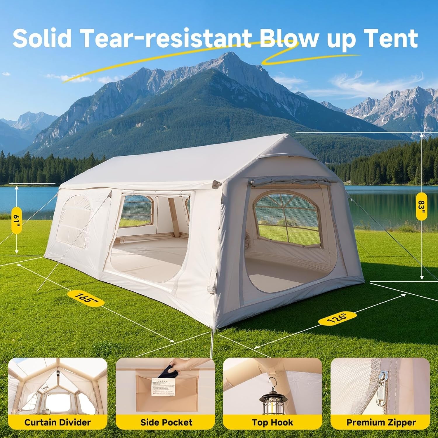 8-10 Person Inflatable Camping Tent Waterproof Oxford Air Beam