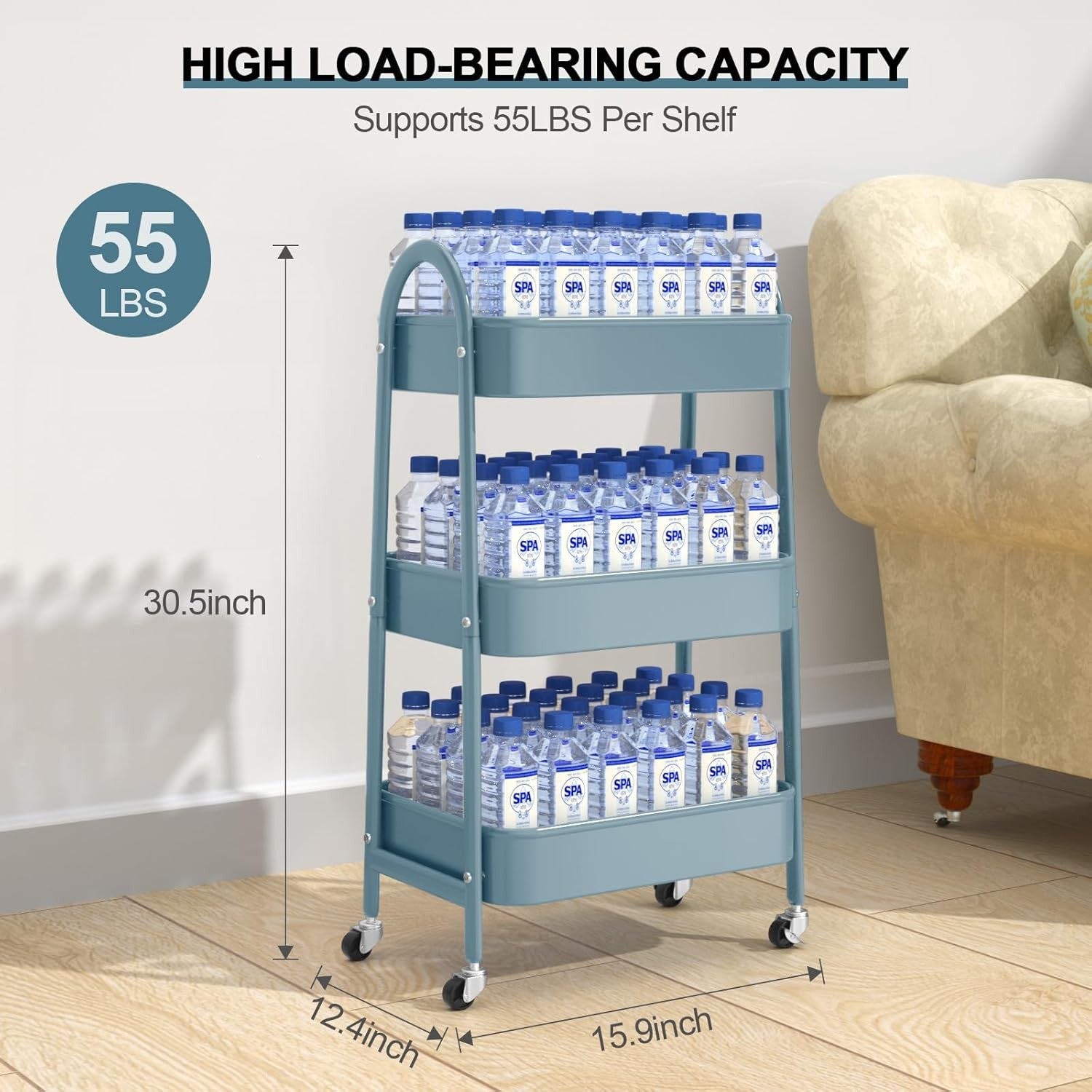 3 Tier Rolling Utility Cart Metal Storage Trolley Lockable Wheels