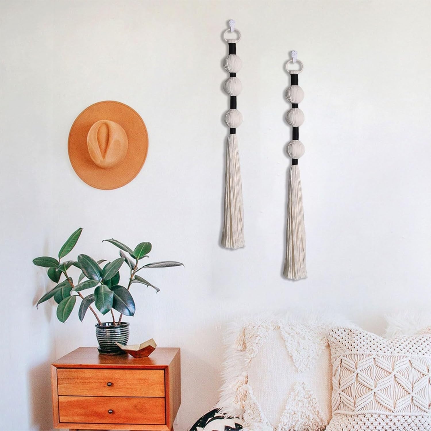 Boho Macrame Wall Hanging 5x70cm Hand-Woven Cotton Tapestry