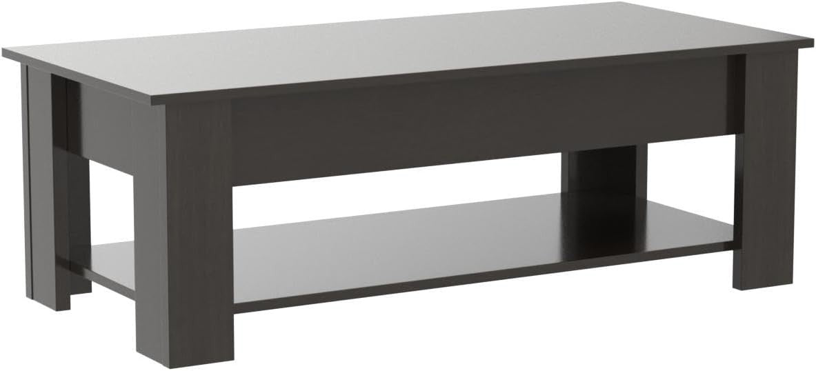 Lift Top Black Coffee Table 100x50cm with Hidden Storage & Magazine Shelf