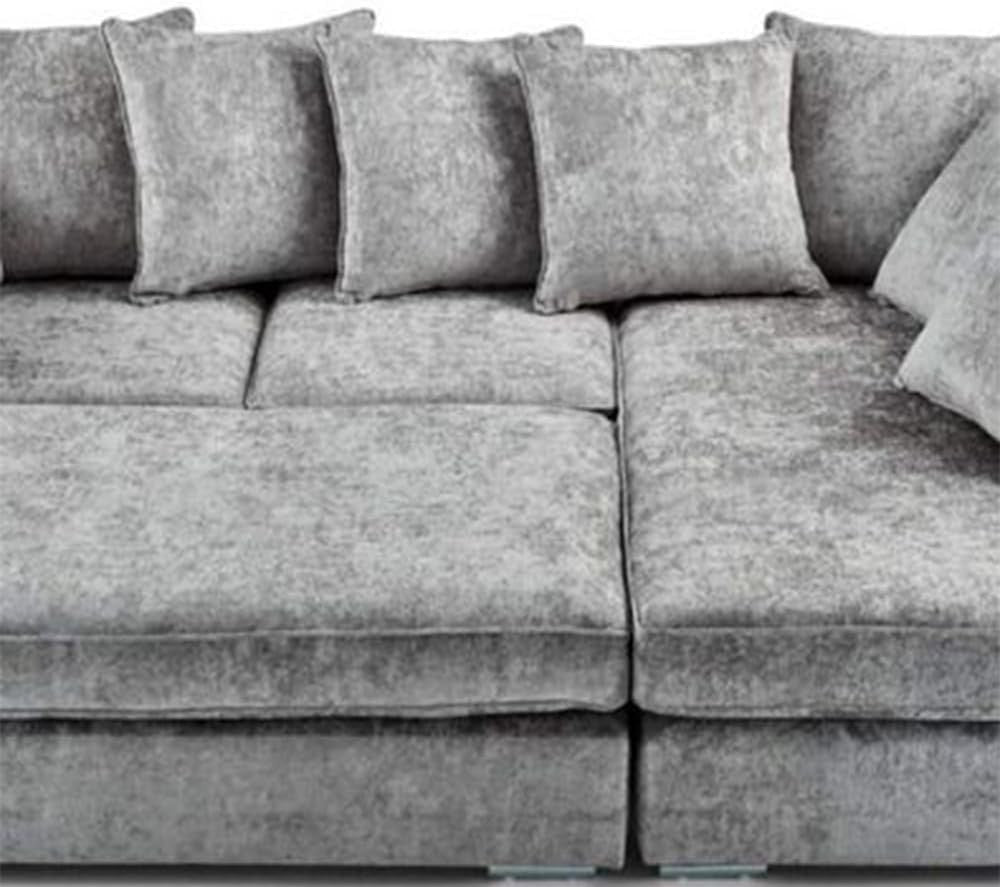 4 Seater L Shape Chenille Corner Sofa Bed with Footstool - Plush Platinum