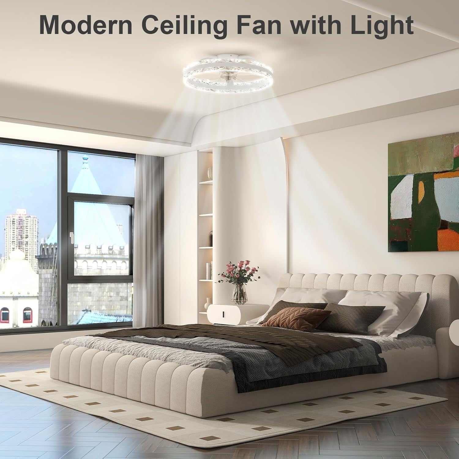 50CM Smart LED Ceiling Fan, 6 Speeds, Dimmable 3000-6500K, Black