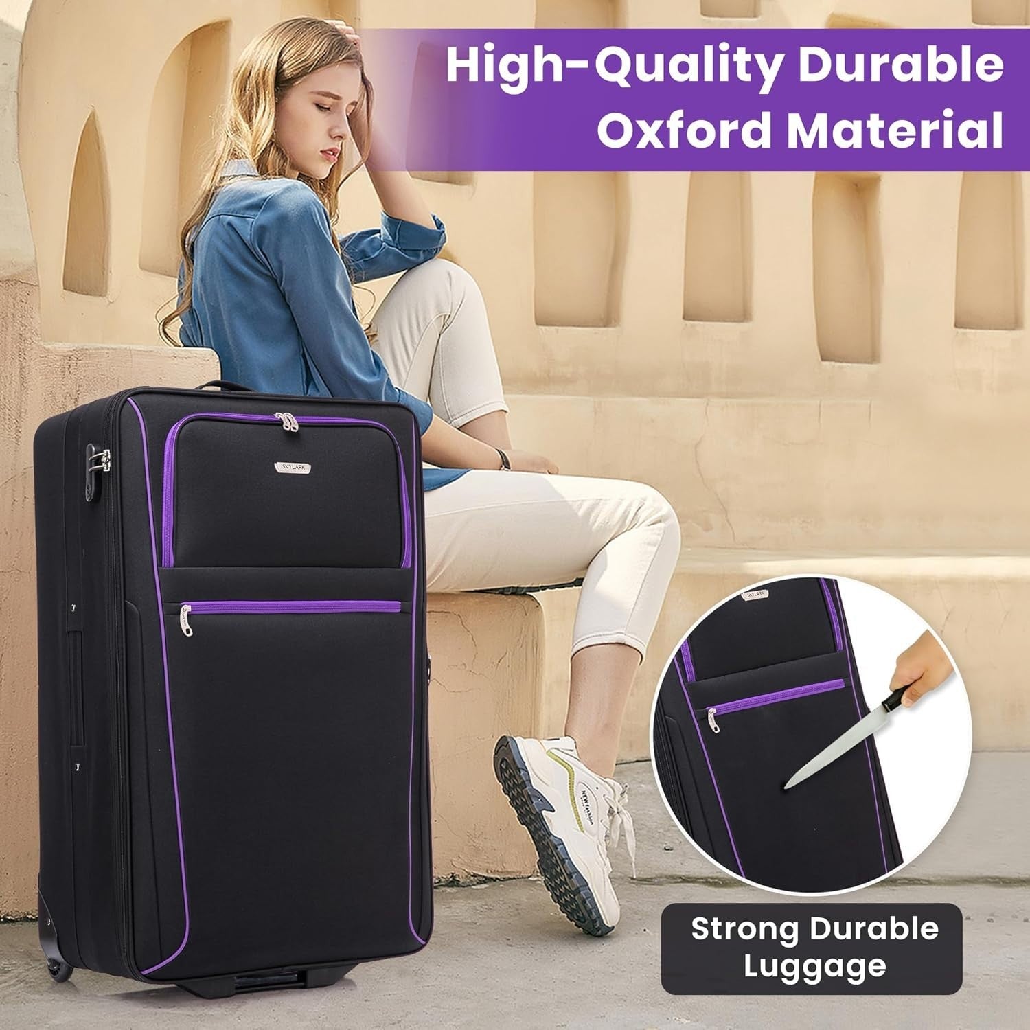 26'' Medium Soft Shell Suitcase Expandable Lightweight Check In Luggage 2 Wheels