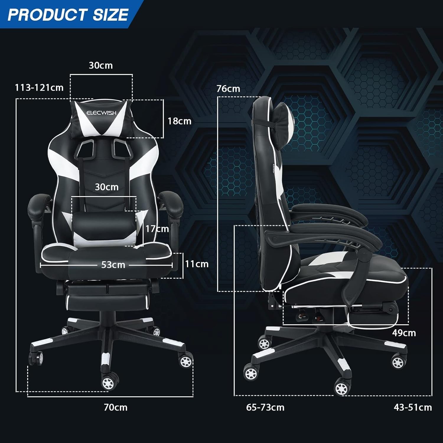 Gaming Chair w/ Footrest Reclining PU Leather White