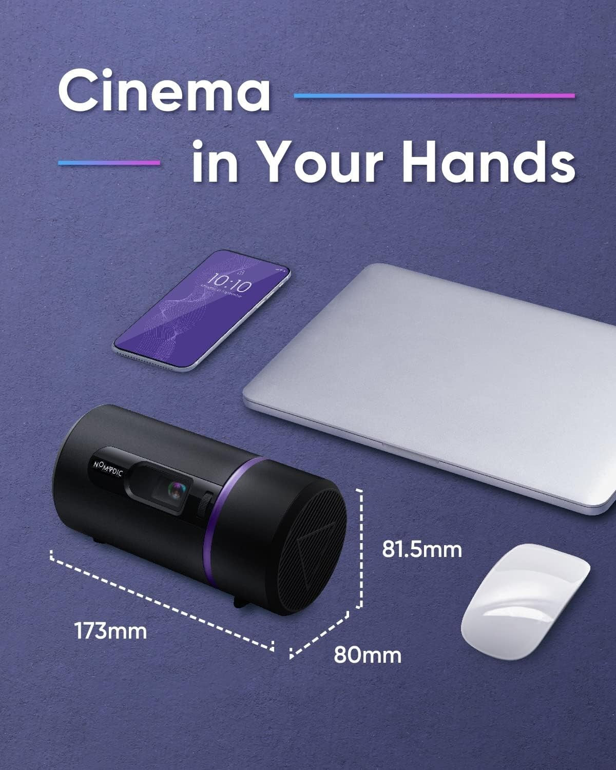 Mini Portable Projector Battery WiFi Bluetooth 100” Rotating Lens